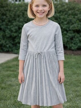 Wonder Nation Gray Pleated Dress Girls Size M (7-8) NWOT Preppy Academia Classic